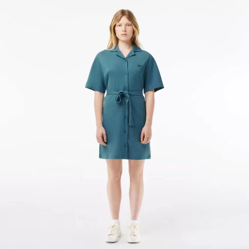 Lacoste Dresses & Skirts-Women'S Linen/Cotton Blend Belted Button Dress