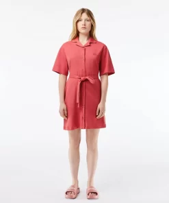 Lacoste Dresses & Skirts-Women'S Linen/Cotton Blend Belted Button Dress