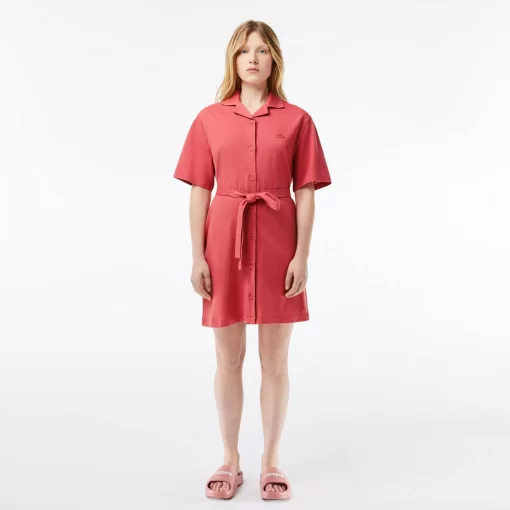 Lacoste Dresses & Skirts-Women'S Linen/Cotton Blend Belted Button Dress