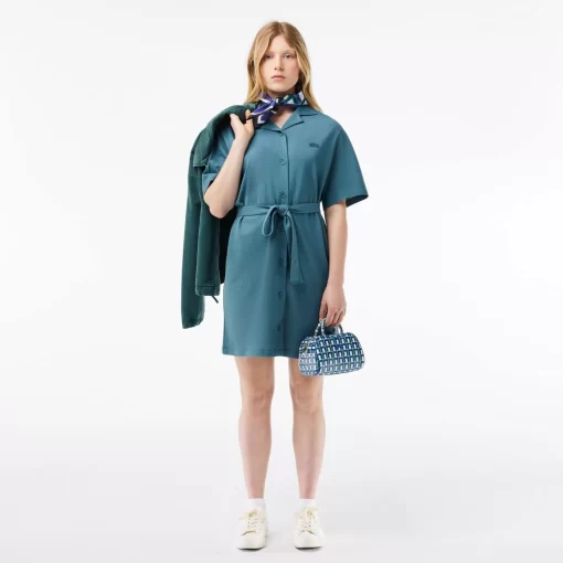 Lacoste Dresses & Skirts-Women'S Linen/Cotton Blend Belted Button Dress