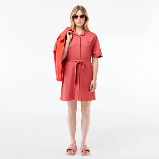 Lacoste Dresses & Skirts-Women'S Linen/Cotton Blend Belted Button Dress