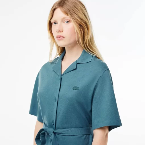 Lacoste Dresses & Skirts-Women'S Linen/Cotton Blend Belted Button Dress