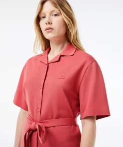 Lacoste Dresses & Skirts-Women'S Linen/Cotton Blend Belted Button Dress