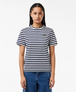 Lacoste T-Shirts-Women'S Loose Fit Striped Cotton Jersey T-Shirt