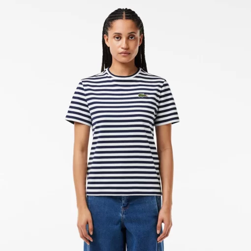 Lacoste T-Shirts-Women'S Loose Fit Striped Cotton Jersey T-Shirt