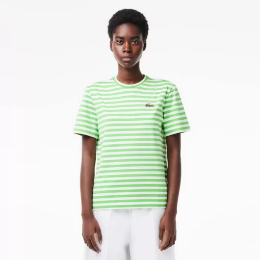 Lacoste T-Shirts-Women'S Loose Fit Striped Cotton Jersey T-Shirt