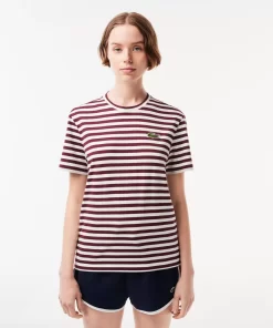 Lacoste T-Shirts-Women'S Loose Fit Striped Cotton Jersey T-Shirt