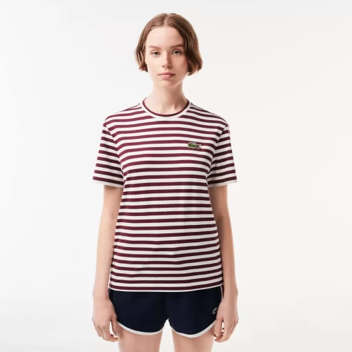 Lacoste T-Shirts-Women'S Loose Fit Striped Cotton Jersey T-Shirt