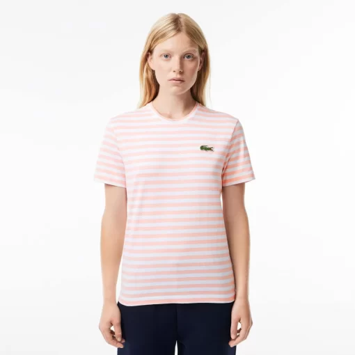 Lacoste T-Shirts-Women'S Loose Fit Striped Cotton Jersey T-Shirt