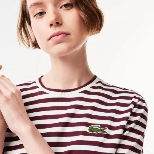 Lacoste T-Shirts-Women'S Loose Fit Striped Cotton Jersey T-Shirt