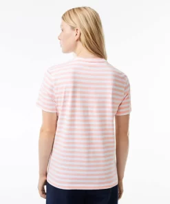 Lacoste T-Shirts-Women'S Loose Fit Striped Cotton Jersey T-Shirt