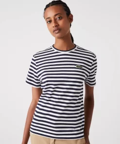 Lacoste T-Shirts-Women'S Loose Fit Striped Cotton Jersey T-Shirt