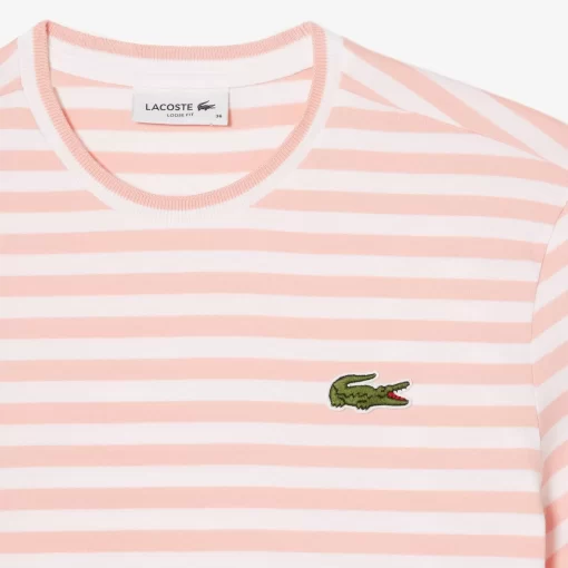 Lacoste T-Shirts-Women'S Loose Fit Striped Cotton Jersey T-Shirt