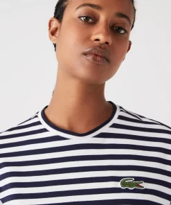 Lacoste T-Shirts-Women'S Loose Fit Striped Cotton Jersey T-Shirt