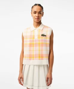 Lacoste Knitwear-Women'S Sleeveless Organic Cotton Check Polo Shirt