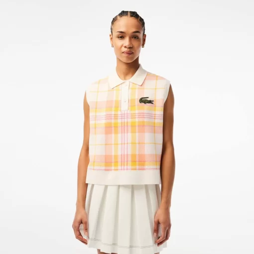 Lacoste Knitwear-Women'S Sleeveless Organic Cotton Check Polo Shirt