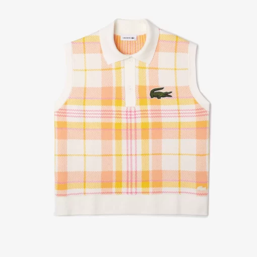 Lacoste Knitwear-Women'S Sleeveless Organic Cotton Check Polo Shirt