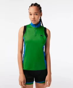 Lacoste Tennis-Women'S Tennis Sleeveless Zip Neck Ultra-Dry Polo Shirt