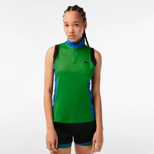 Lacoste Tennis-Women'S Tennis Sleeveless Zip Neck Ultra-Dry Polo Shirt