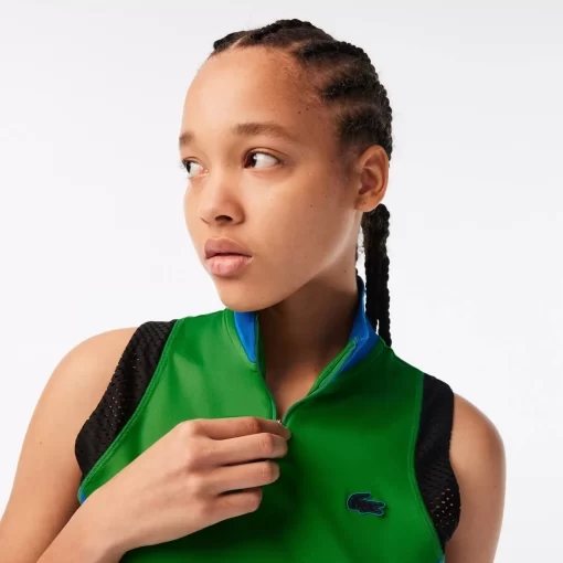 Lacoste Tennis-Women'S Tennis Sleeveless Zip Neck Ultra-Dry Polo Shirt