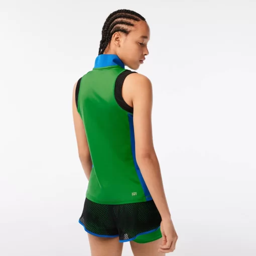 Lacoste Tennis-Women'S Tennis Sleeveless Zip Neck Ultra-Dry Polo Shirt