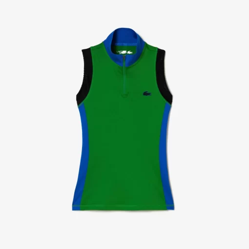 Lacoste Tennis-Women'S Tennis Sleeveless Zip Neck Ultra-Dry Polo Shirt