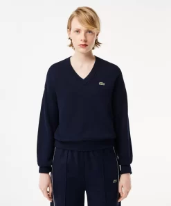 Lacoste Knitwear-Women'S V-Neck Organic Cotton Sweater