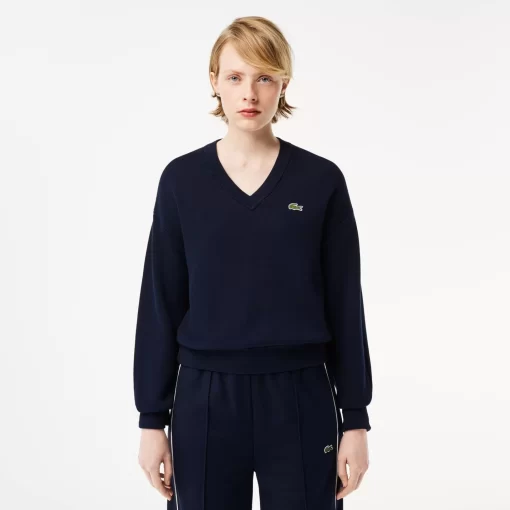 Lacoste Knitwear-Women'S V-Neck Organic Cotton Sweater