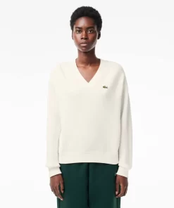 Lacoste Knitwear-Women'S V-Neck Organic Cotton Sweater