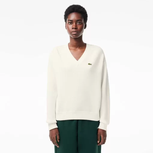 Lacoste Knitwear-Women'S V-Neck Organic Cotton Sweater