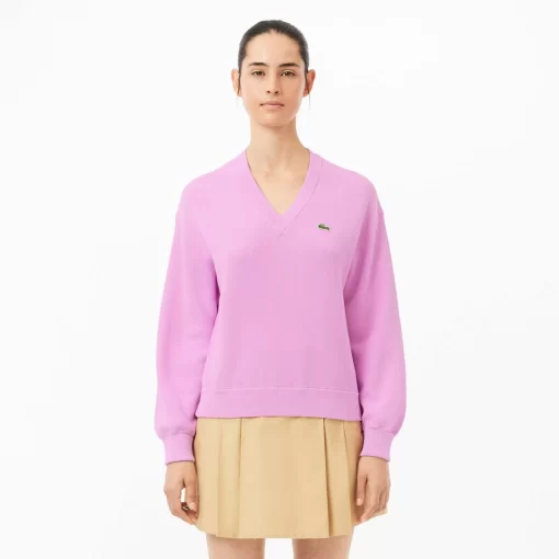 Lacoste Knitwear-Women'S V-Neck Organic Cotton Sweater