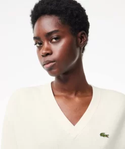 Lacoste Knitwear-Women'S V-Neck Organic Cotton Sweater