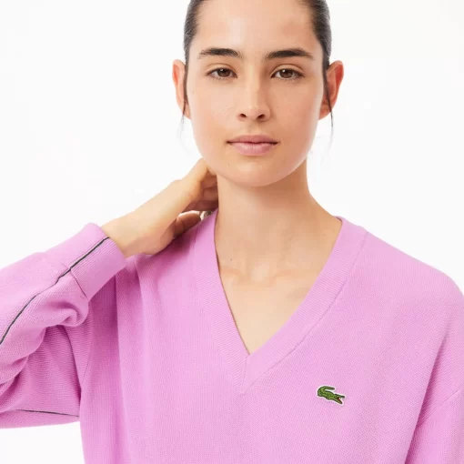 Lacoste Knitwear-Women'S V-Neck Organic Cotton Sweater