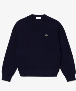 Lacoste Knitwear-Women'S V-Neck Organic Cotton Sweater