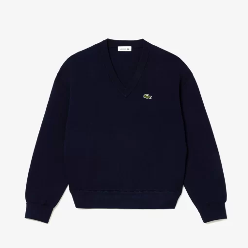 Lacoste Knitwear-Women'S V-Neck Organic Cotton Sweater