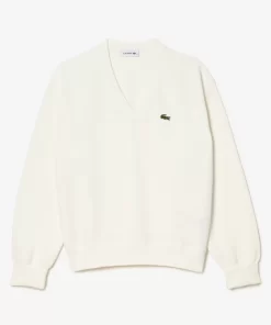 Lacoste Knitwear-Women'S V-Neck Organic Cotton Sweater