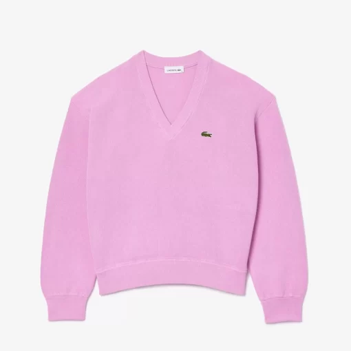 Lacoste Knitwear-Women'S V-Neck Organic Cotton Sweater