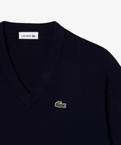 Lacoste Knitwear-Women'S V-Neck Organic Cotton Sweater