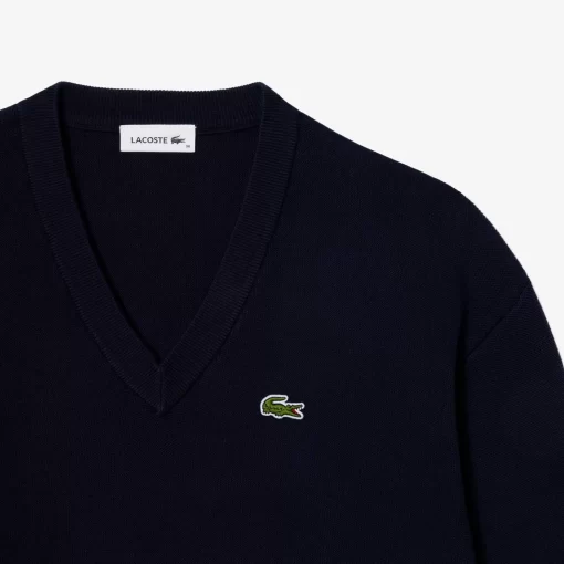 Lacoste Knitwear-Women'S V-Neck Organic Cotton Sweater