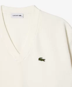 Lacoste Knitwear-Women'S V-Neck Organic Cotton Sweater