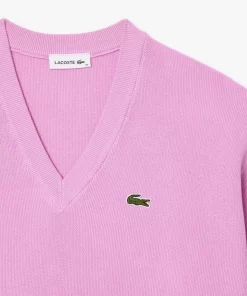 Lacoste Knitwear-Women'S V-Neck Organic Cotton Sweater