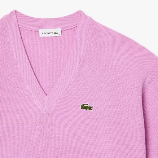 Lacoste Knitwear-Women'S V-Neck Organic Cotton Sweater