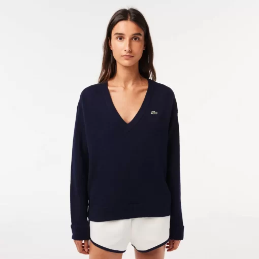 Lacoste Knitwear-Women'S V-Neck Sweater