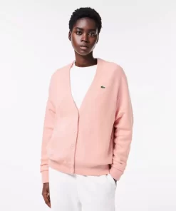 Lacoste Knitwear-Women'S V-Neck Wool Cardigan