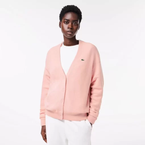 Lacoste Knitwear-Women'S V-Neck Wool Cardigan