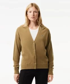 Lacoste Knitwear-Women'S V-Neck Wool Cardigan