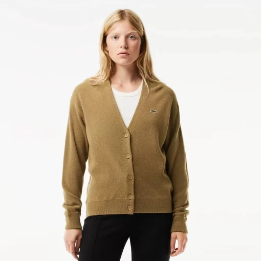 Lacoste Knitwear-Women'S V-Neck Wool Cardigan