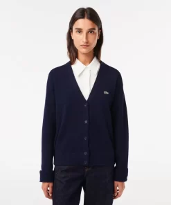 Lacoste Knitwear-Women'S V-Neck Wool Cardigan