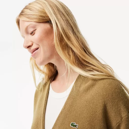 Lacoste Knitwear-Women'S V-Neck Wool Cardigan