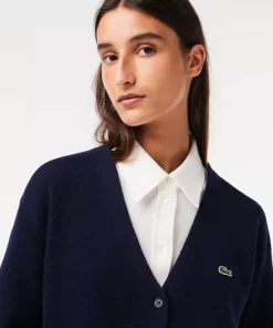 Lacoste Knitwear-Women'S V-Neck Wool Cardigan